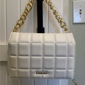 NWT Bebe Gold and White Quilted Shoulder Bag